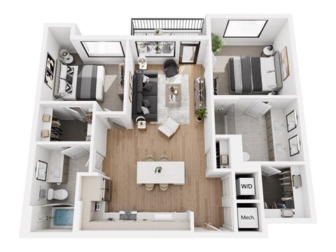 Floor plan for 2 beds, 2 baths, 1059 sqft